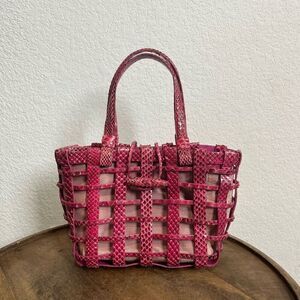 Nancy Gonzalez Python Woven Small Pink Top Handle Purse Bag